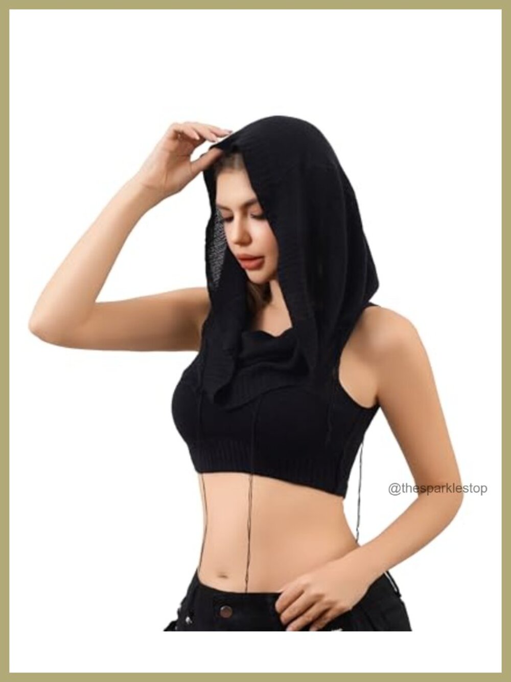 Women's Sleeveless Knit Hooded Crop Vest Rave Festival Top